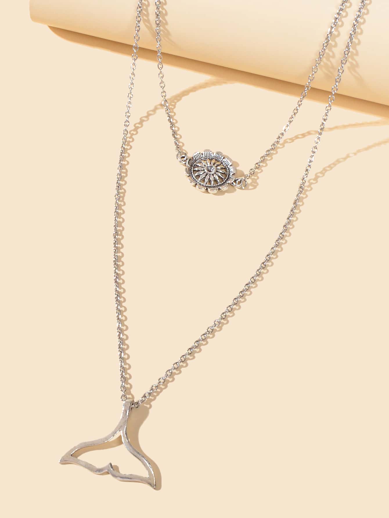 Bohemian Beach Jewelry Silver Layering Chain Choker Mermaid Tail Charm Necklace-2