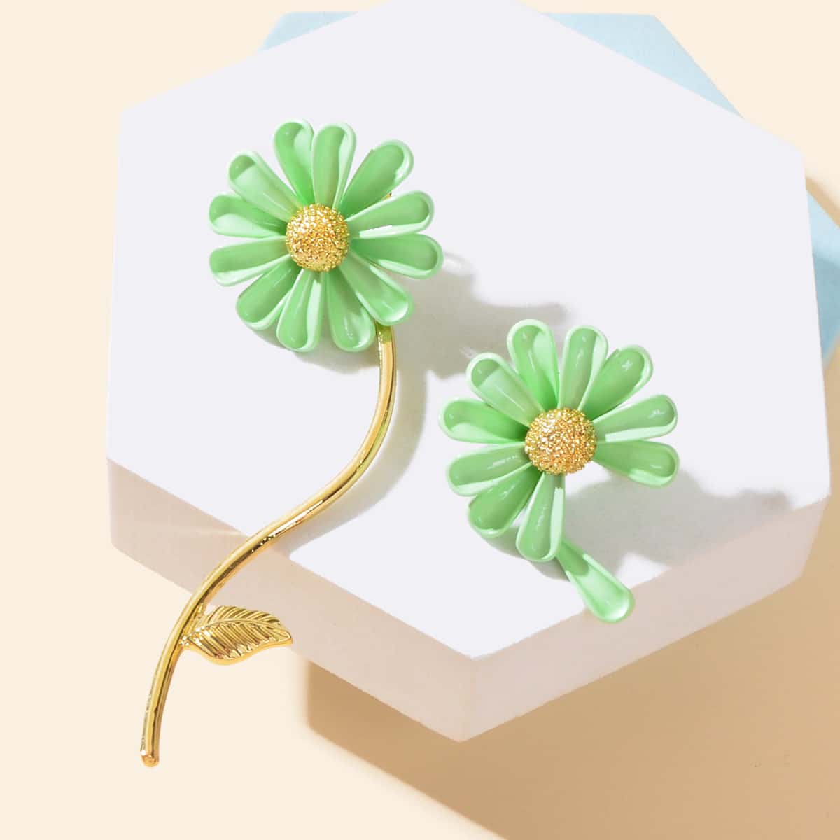 Asymmetrical White Enamel Flower Stick Stud Dangle Earrings Ear Jacket Jewellery-5