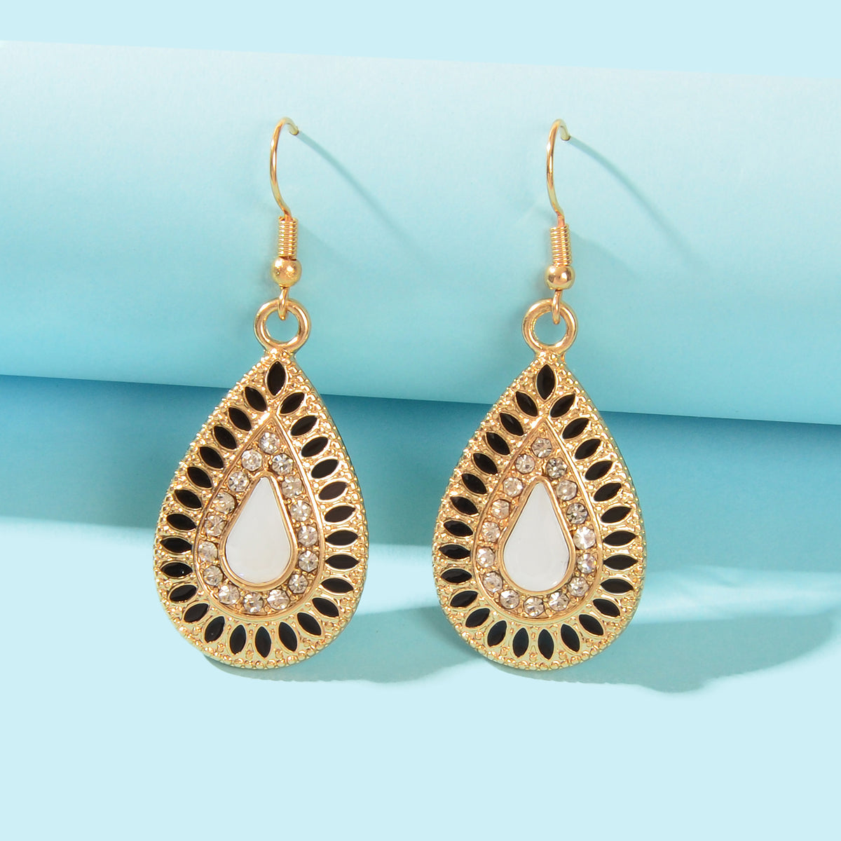 Rhinestone Decor White Crystal Water Drop Dangle Earrings Bohemian Accessories-5