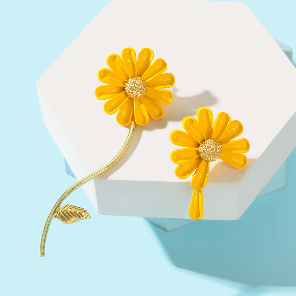 Asymmetrical White Enamel Flower Stick Stud Dangle Earrings Ear Jacket Jewellery-6