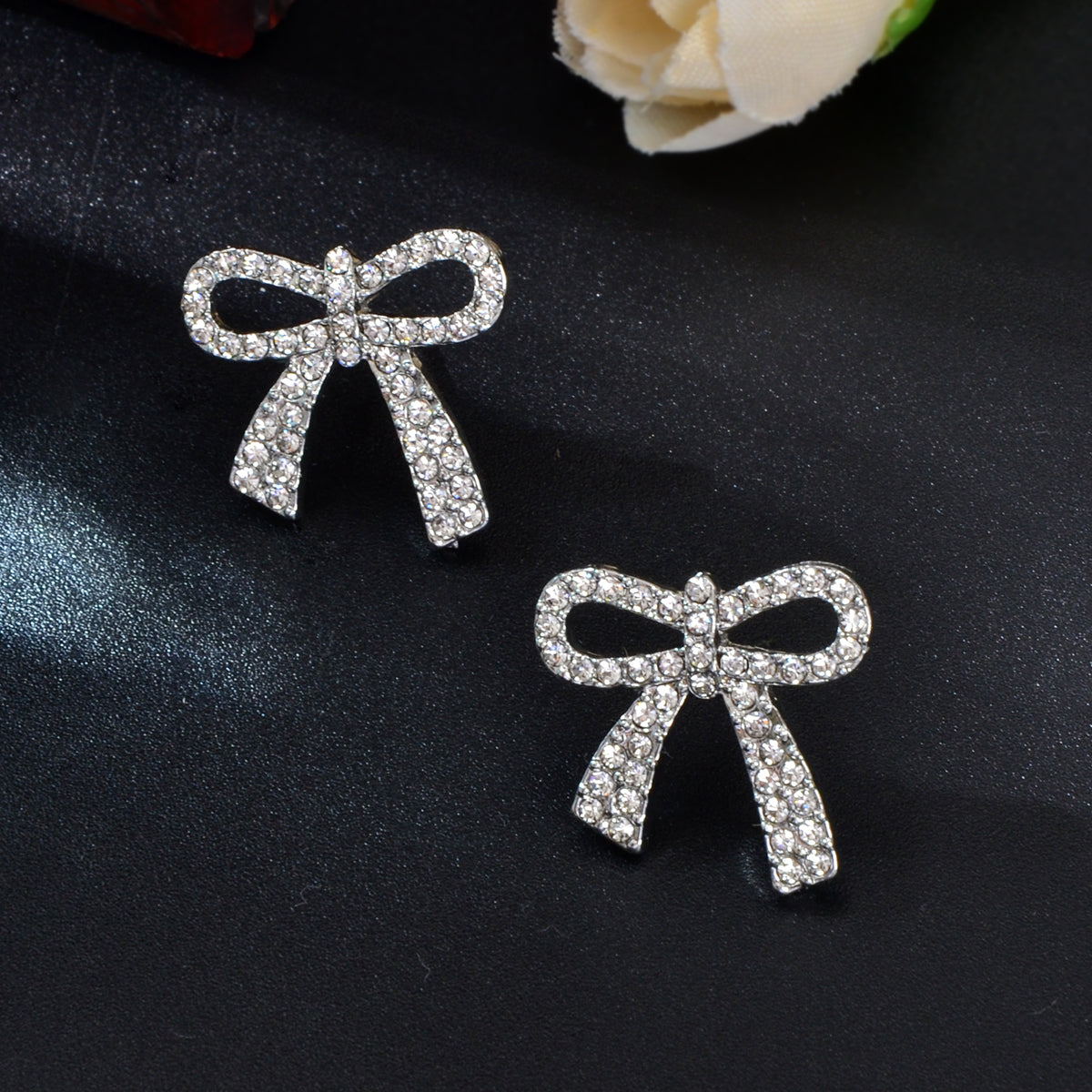 Party Jewelry Sparkly Rhinestone Gold Plated Bow-knot Stud Earrings Ladies Gifts-4