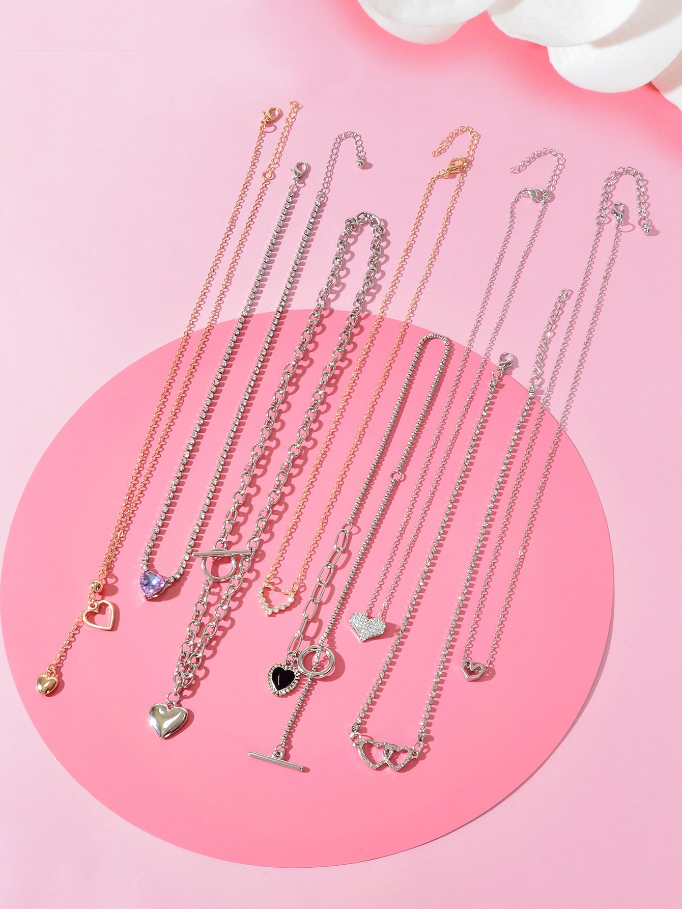 Heart-Shaped Pendant Multi-Charm Necklace Versatile Love Collection Jewellery-0