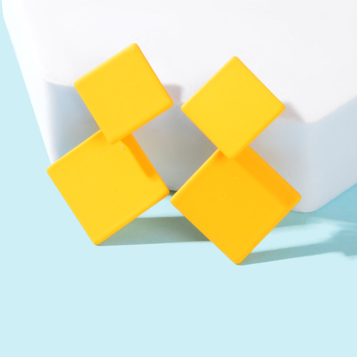 Chic Colourful Enamel Square Simple Geometric Stud Earrings Statement Jewellery-7