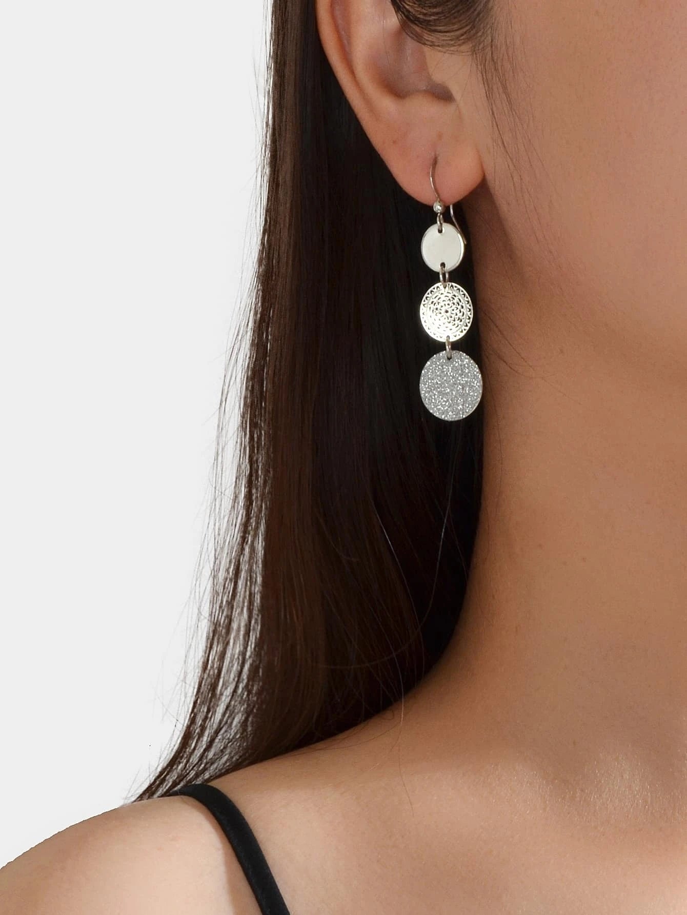 3 Tier Drop Dangle Geometric Shiny Round Disc Earrings Circle Coin Ear Jewellery-5