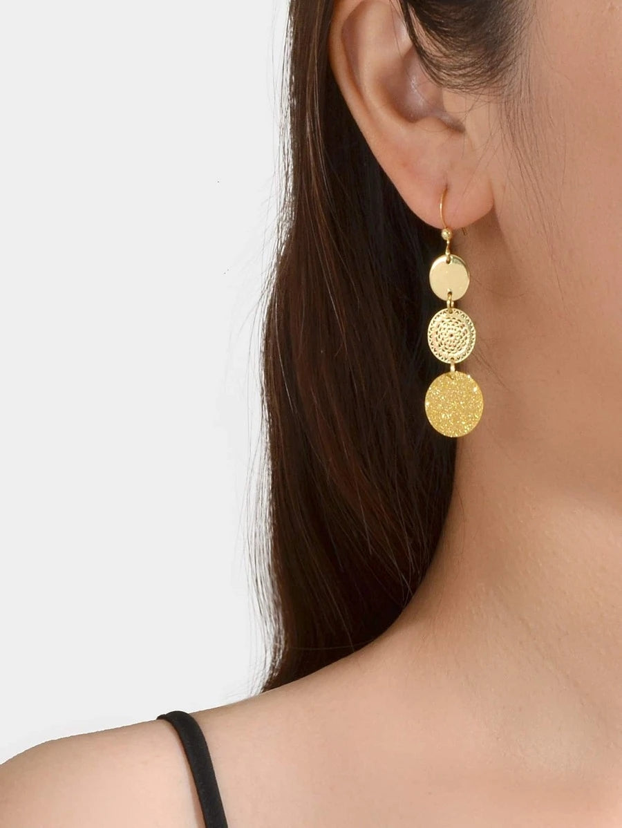 3 Tier Drop Dangle Geometric Shiny Round Disc Earrings Circle Coin Ear Jewellery-4