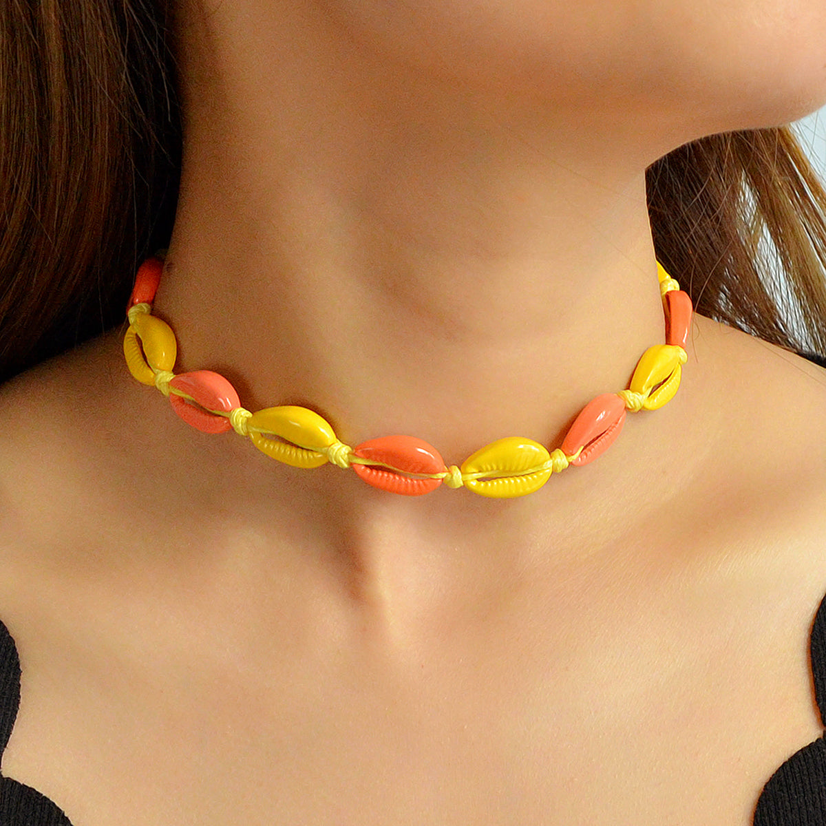 Boho Beach Jewelry Candy Color Enamel Shell Adjustable Braided Holiday Necklace-4