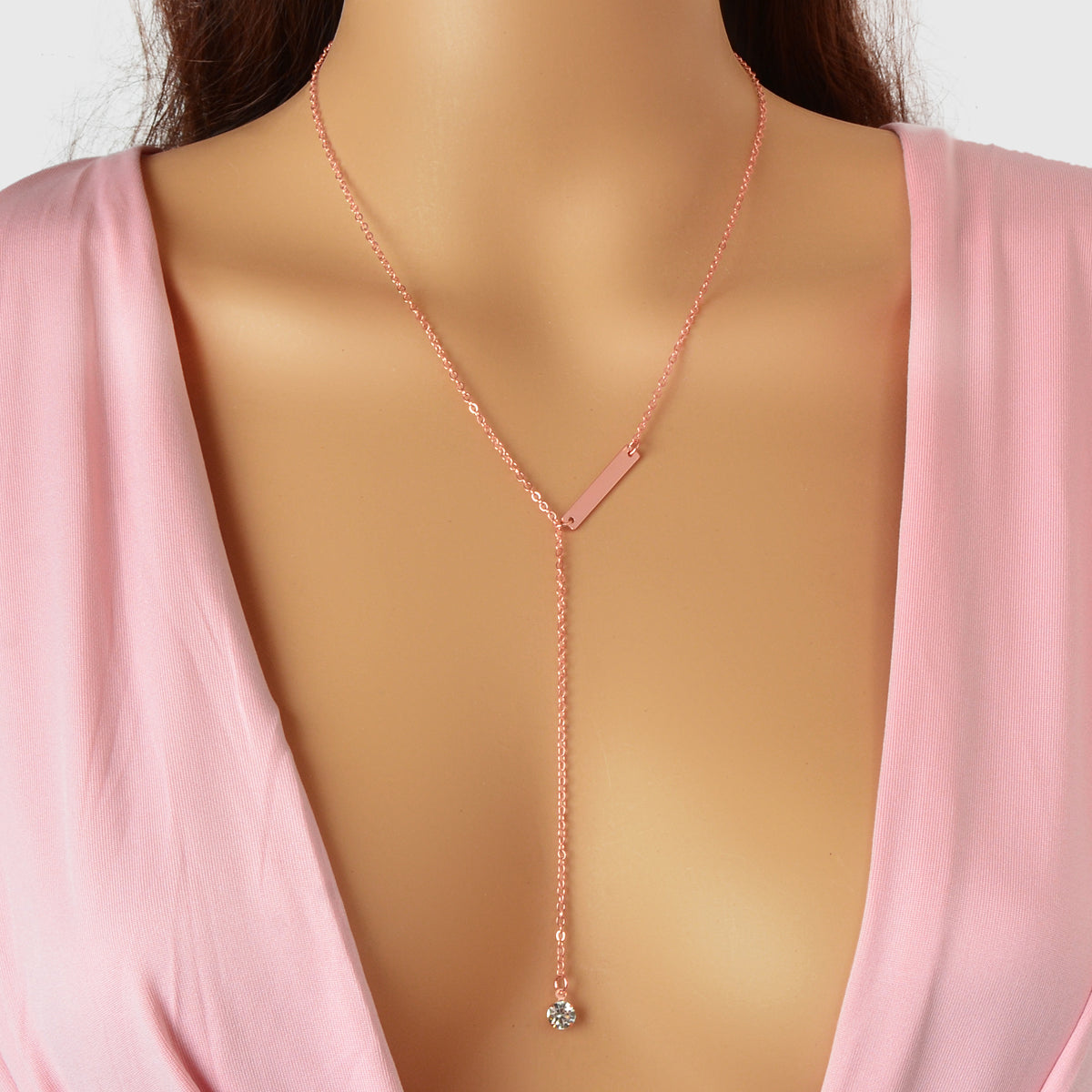 Feelontop Jewellery Silver Chain Rhinestone Fringe Y Necklace Women Accessories-6