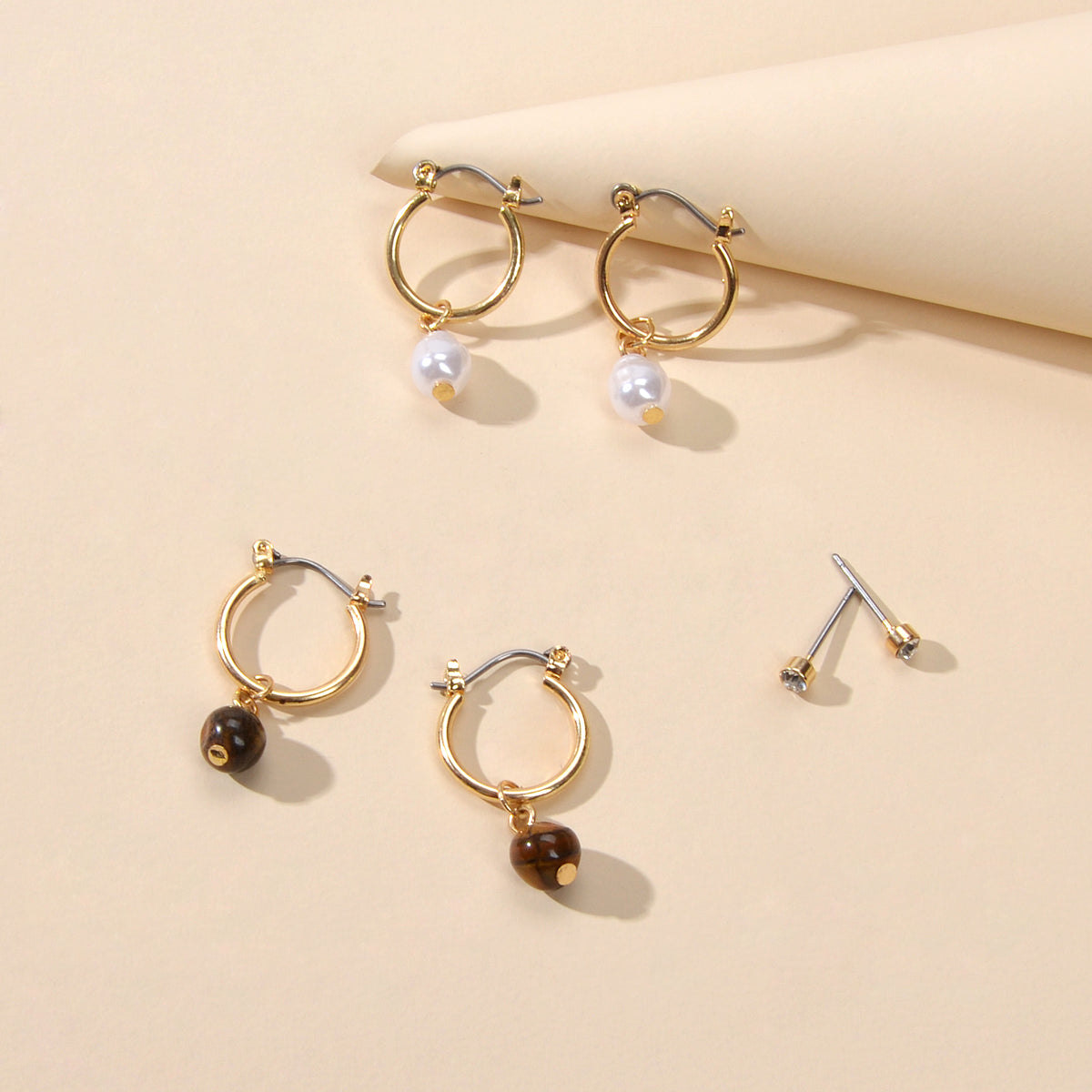 3 pairs Ear Jewellery Pearl Beads Charm Hoop Earrings set Rhinestone Studs Gift-0