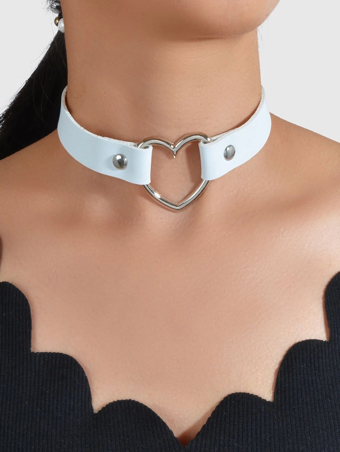 Heart Adjustable Choker Rhinestone Decoration Punk Necklace Goth Cosplay Jewelry-3