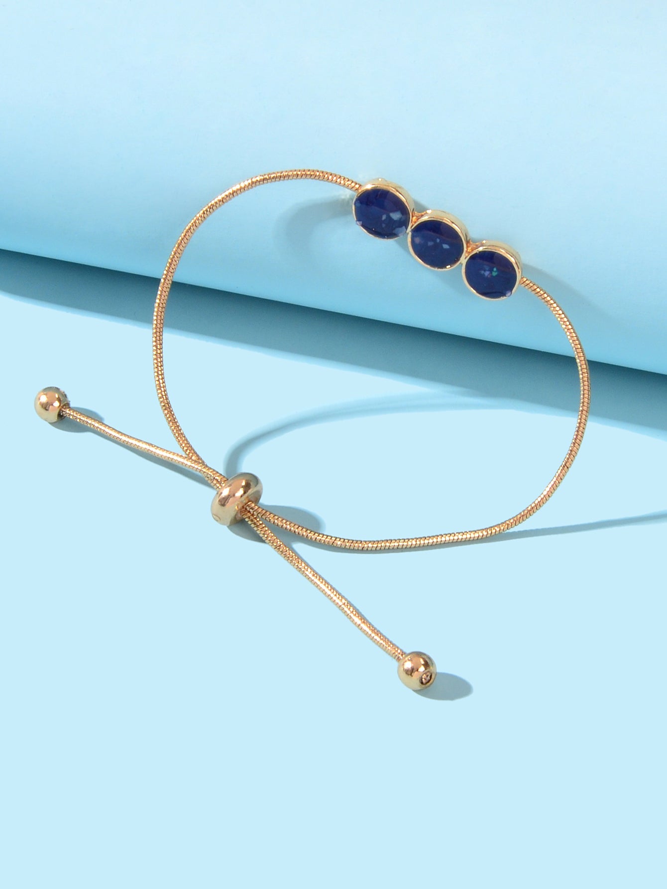 Female Jewellery Blue Enamel Round Gold Chain Adjustable Women Bracelet Bangle-0