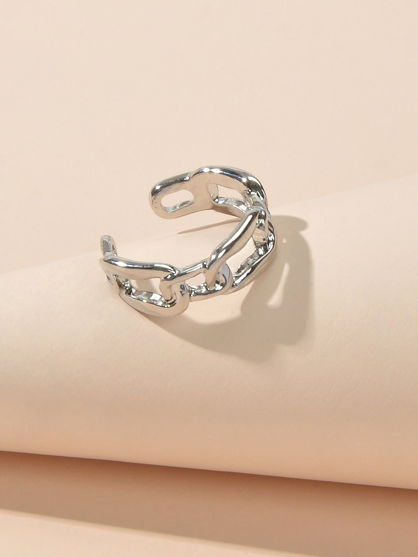 Minimalist Jewelry Metal Lock Chain Design Open Cuff Finger Trendy Ring AU Stock-0