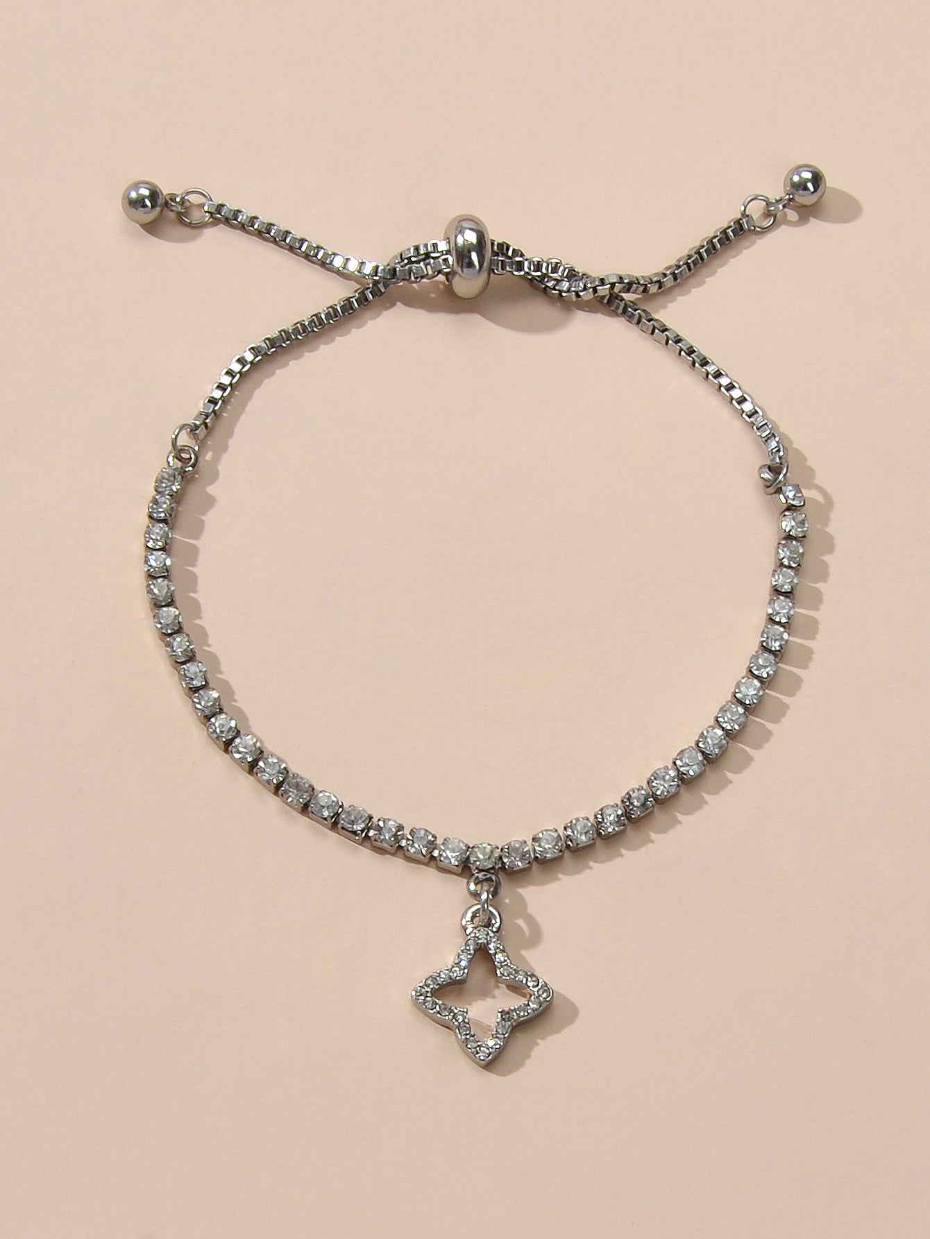 Luxury Full Rhinestone Shining Flower Charm Classic Tennis Adjustable Bracelet-0