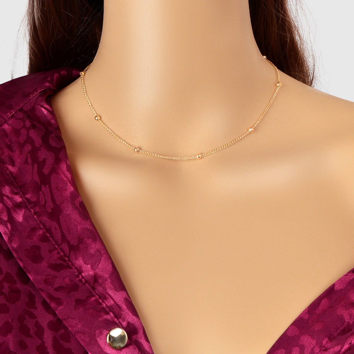 Gold Color Metal Ball Bib Choker Women Girls Teens Party Necklace Collar Jewelry-0