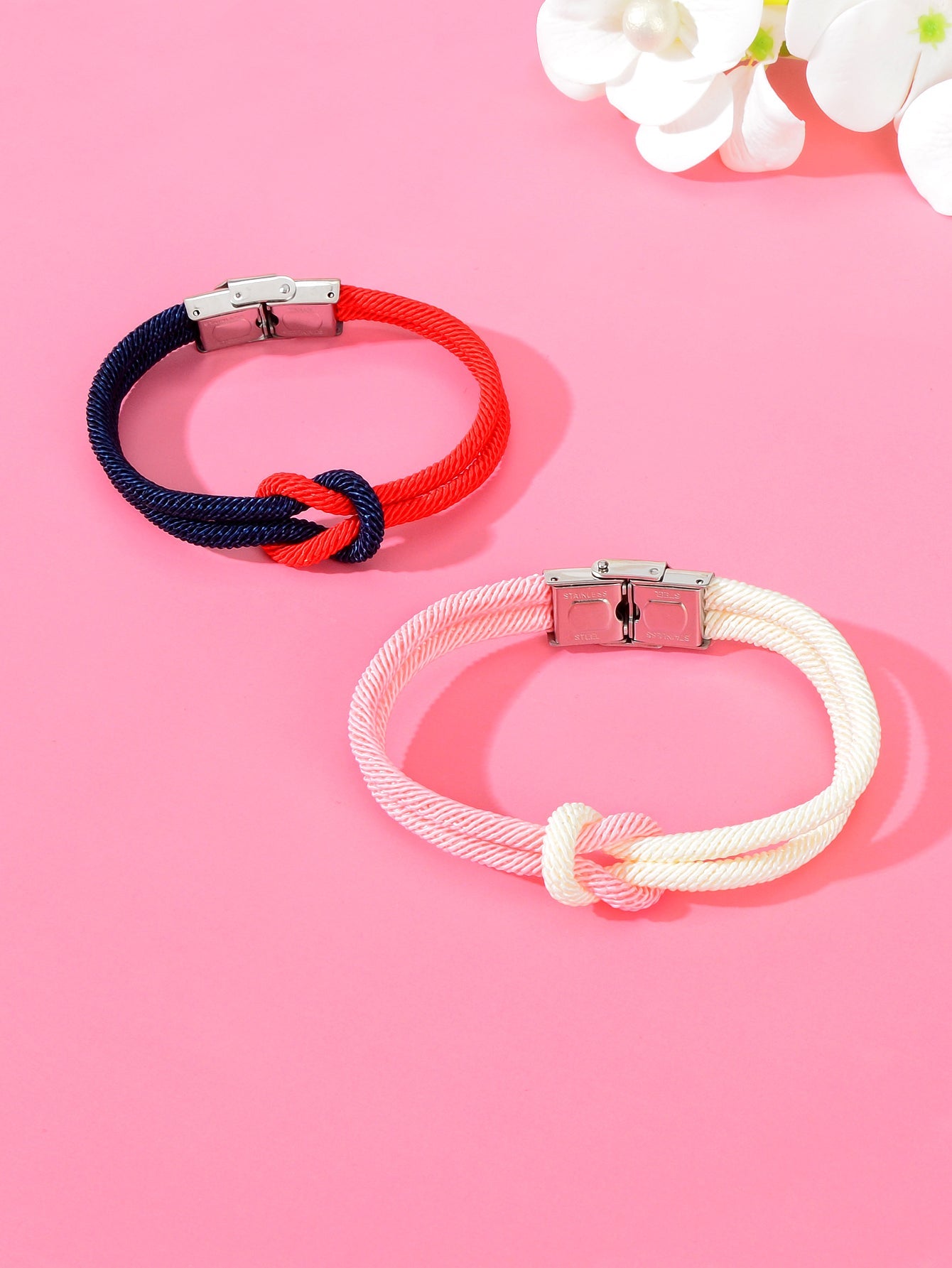 2pcs Valentine's Handmade Knotted Rope Bracelet Matching Couple Best Friend Gift-1