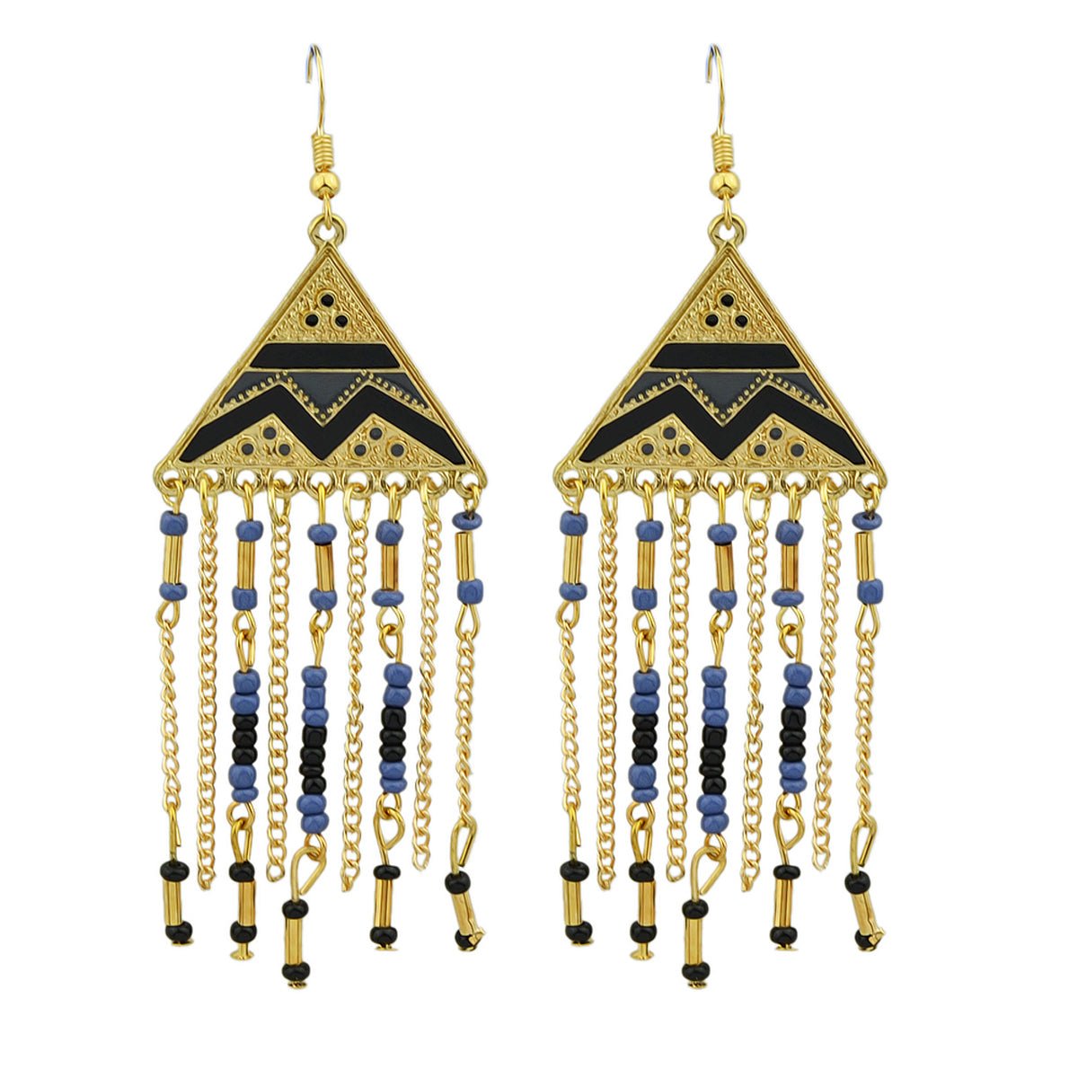 Triangle Colourful Enamel Beads Long Chain Tassel Ethnic Jewellery Boho Earrings-4