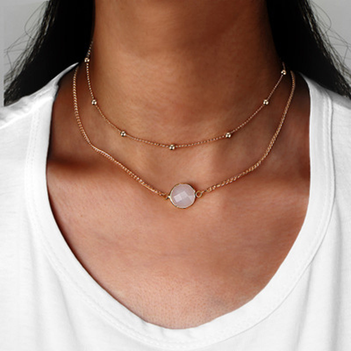 Boho Chic Double layer Gold Chain Round Charm Necklace Fashion Women Accessories-0