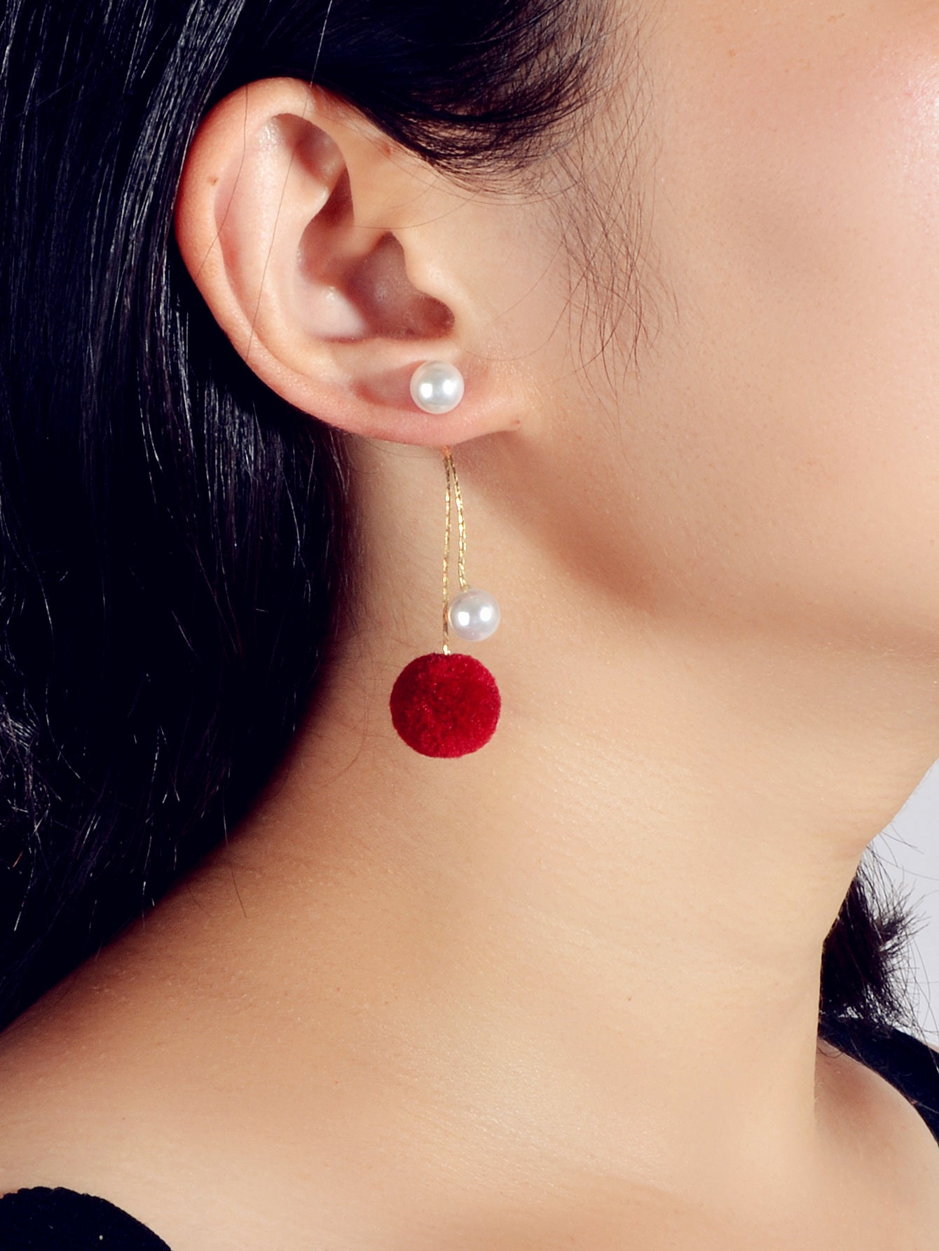 Retro Gold Chain Pearl Decor Ball Dangle Earrings Designer Jewellery Ear Jacket-4