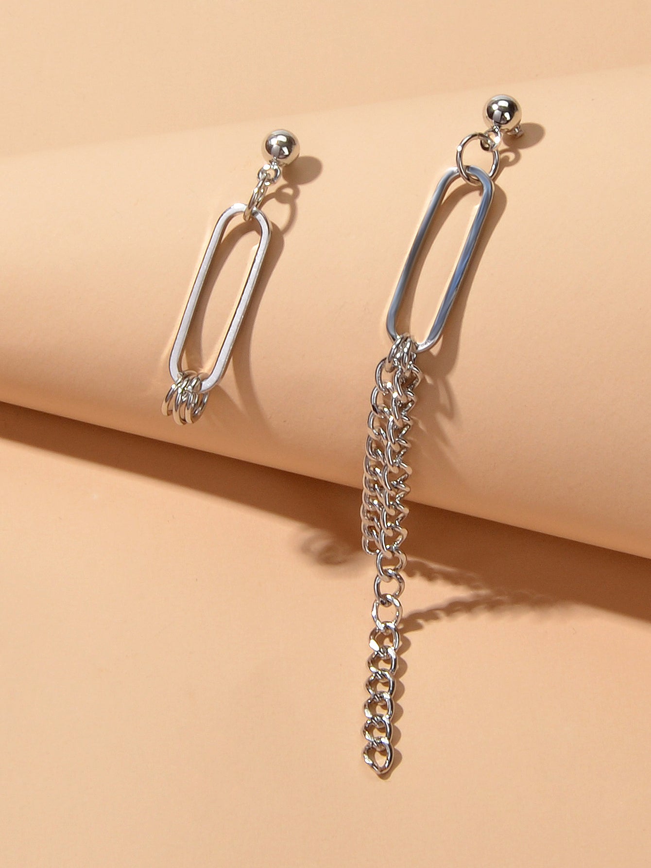 Asymmetric Jewellery Trendy Chain Dangle Pendant Punk Statement Women Earrings-0