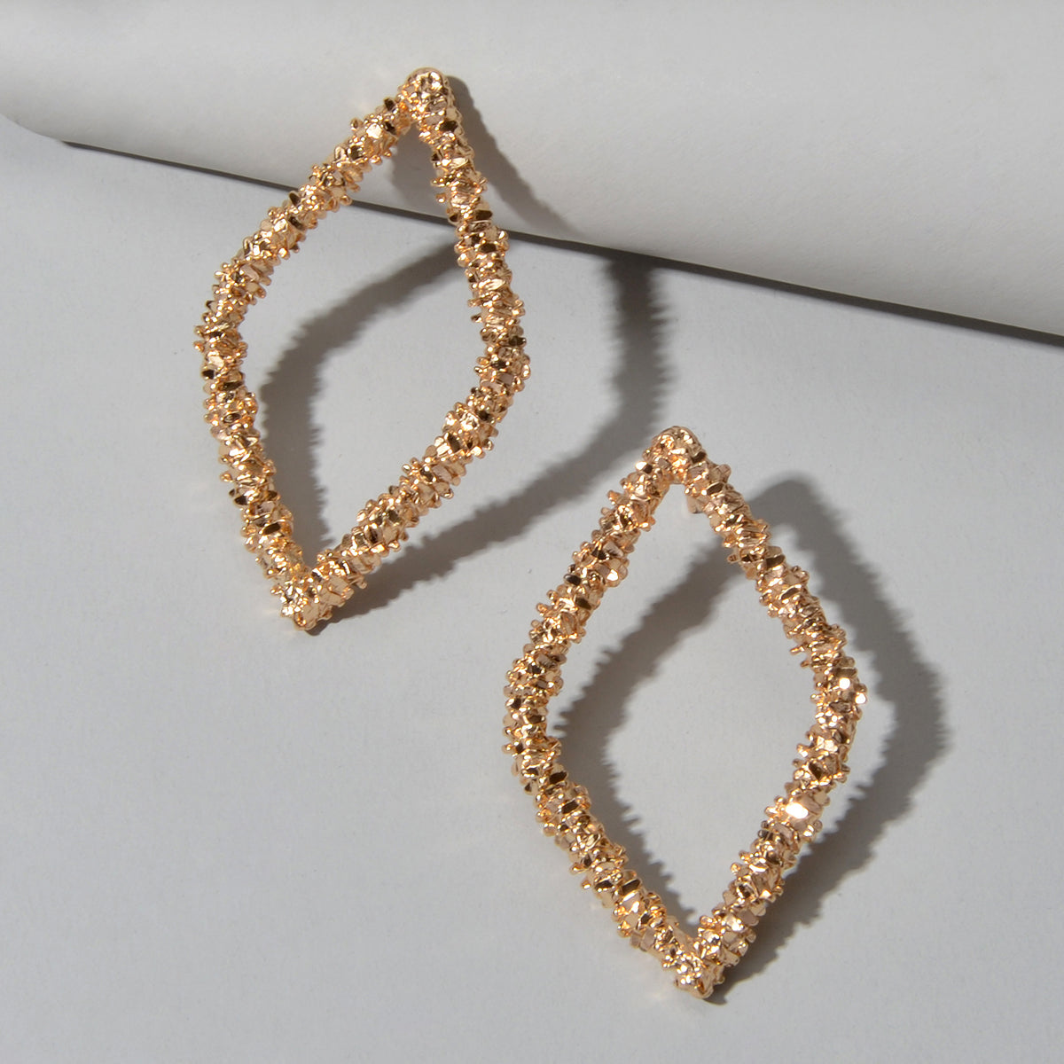 Trendy Gold Plated Rhombus Geometric Pierced Stud Earrings for Women Girls Gift-0