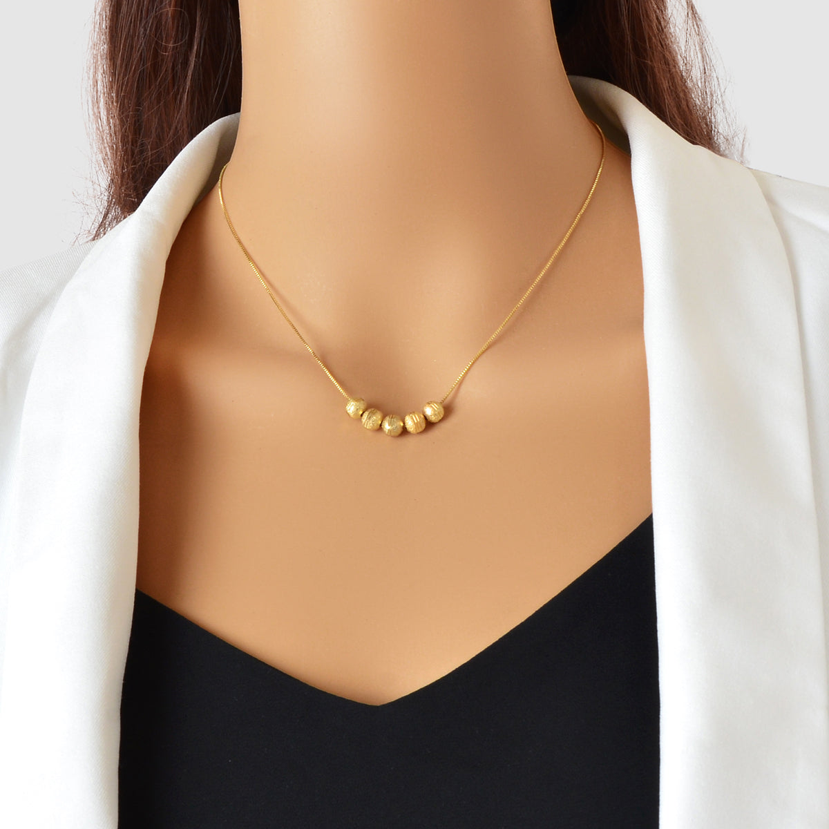 Minimalist Silver Chain Beaded Pendant Clavicle Necklace Women Trendy Accessory-4