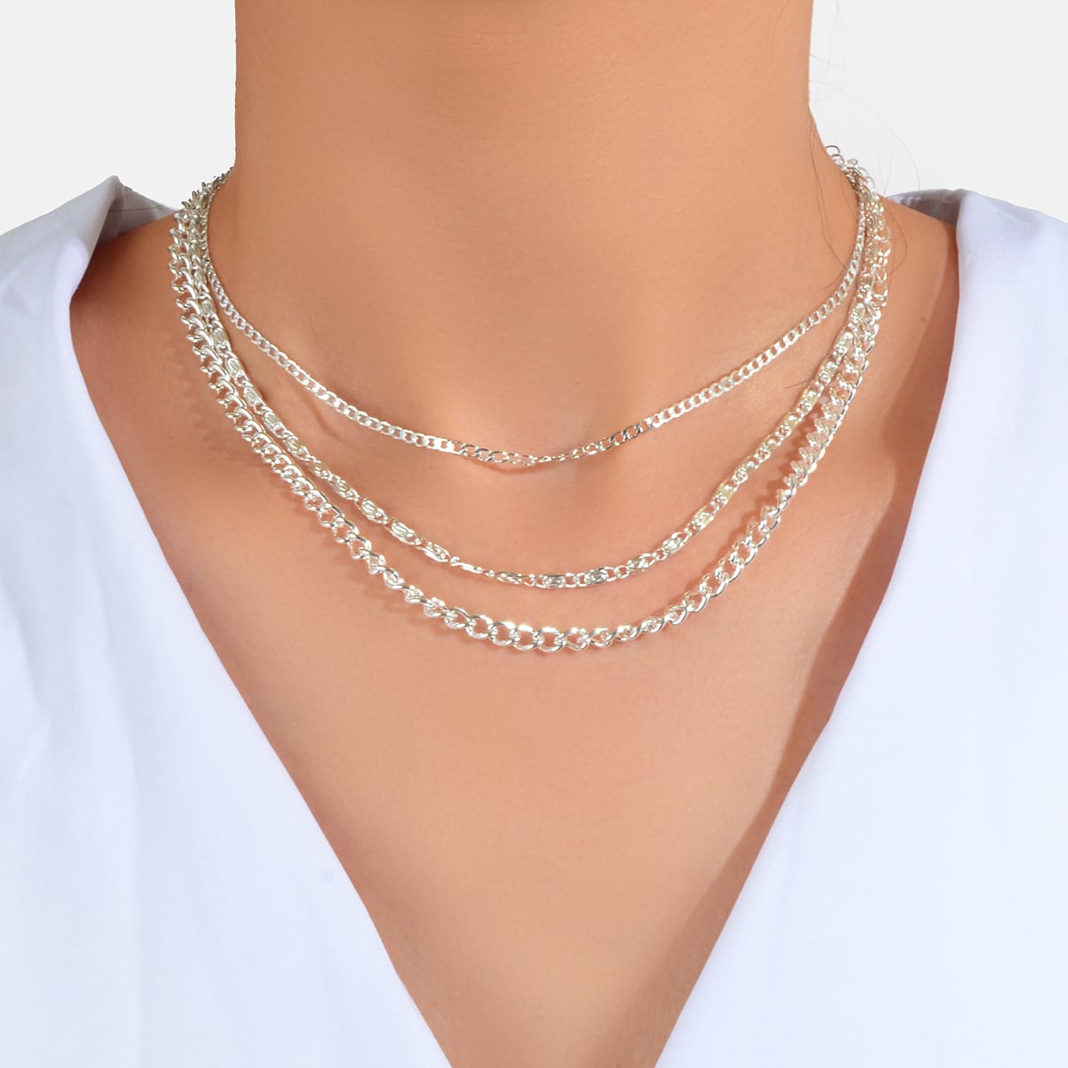 3 pcs Gold Silver Chain Boho Chic Minimalist Necklace Women Accessories Jewelry-5