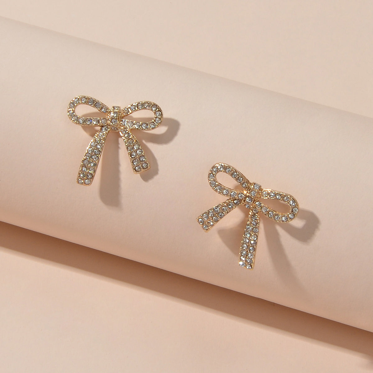 Party Jewelry Sparkly Rhinestone Gold Plated Bow-knot Stud Earrings Ladies Gifts-0