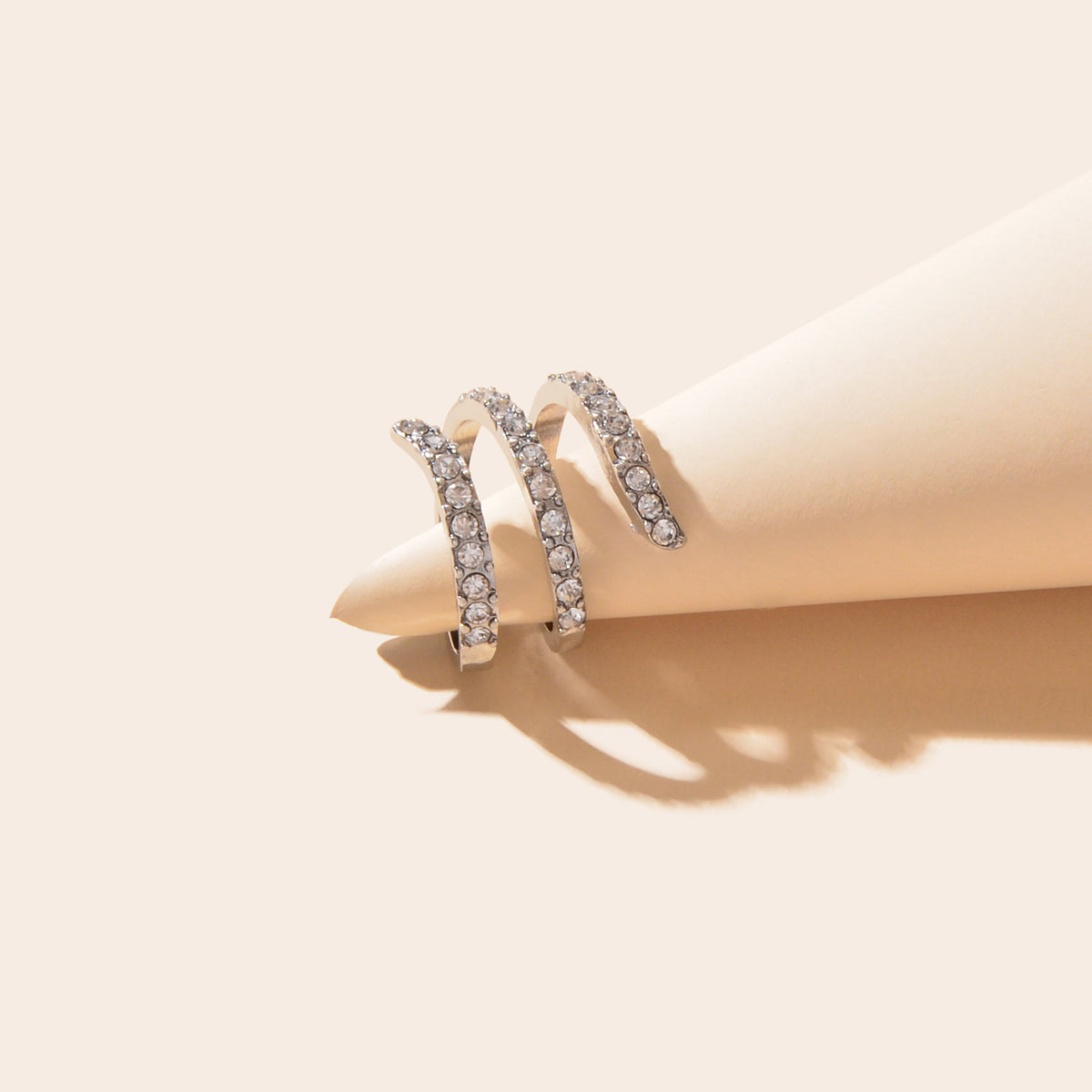 Textured Bridal Jewelry Full Rhinestone Twisted Engagement Finger Ring Gift-3