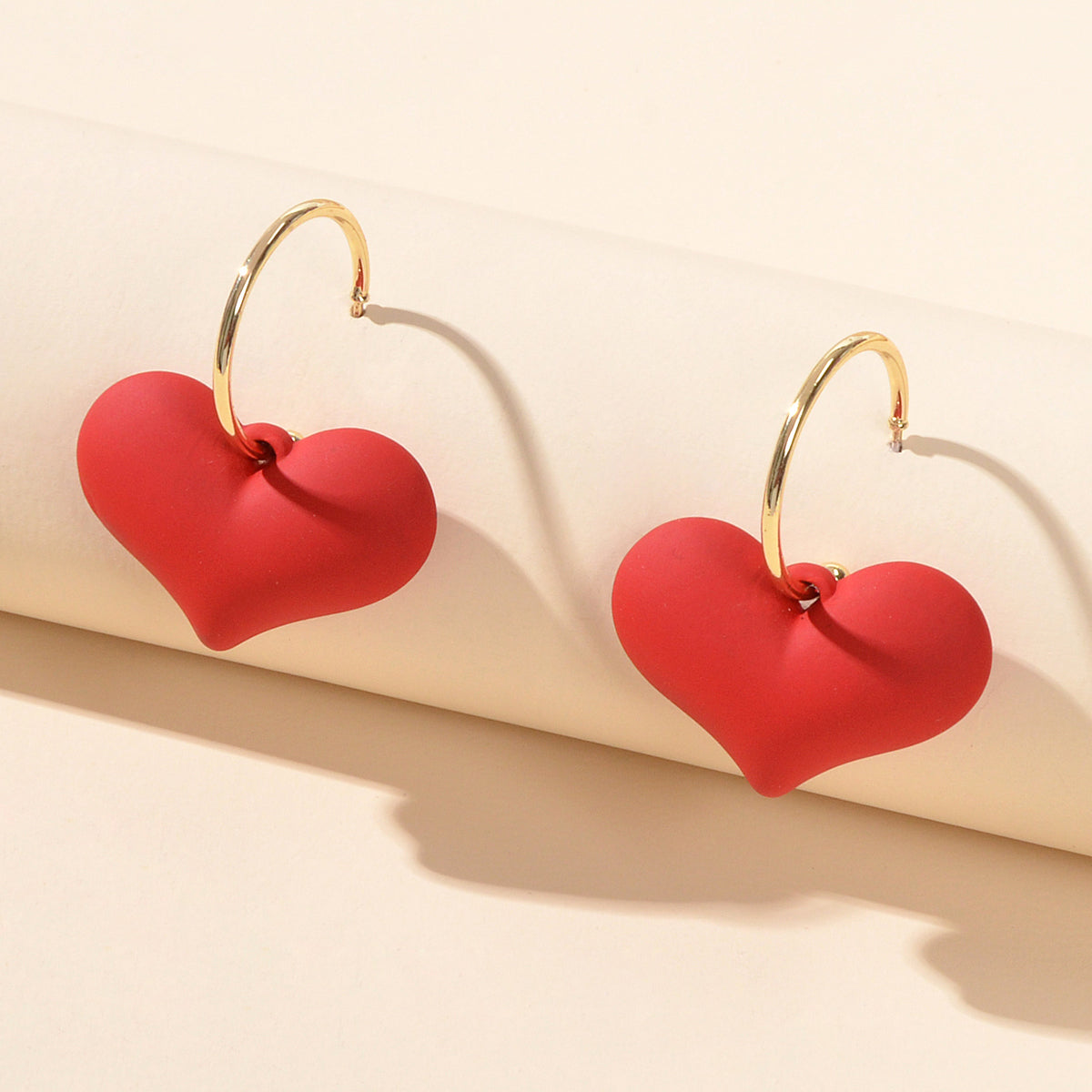 Perfect Red Black Heart Charm Dangle Hoop Pierced Hypoallergenic Women Earrings-4