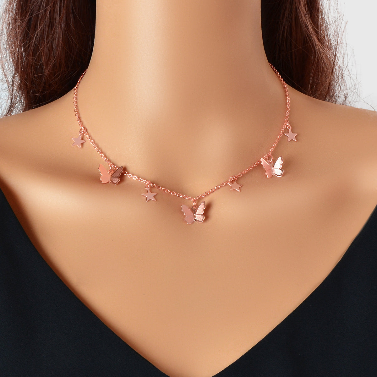 Trendy Gold Chain Star Butterfly Charm Collar Necklace Women Party Decoration-6