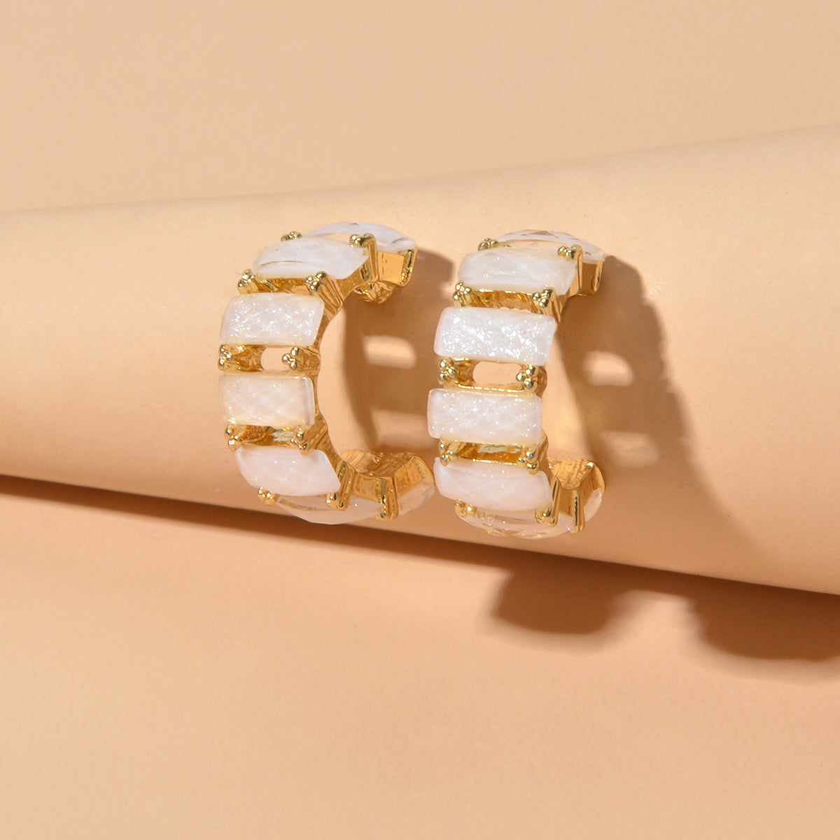 Beautiful Jewelry Resin Decoration Hollow Gold Hoop Huggie Pierced Stud Earrings-0