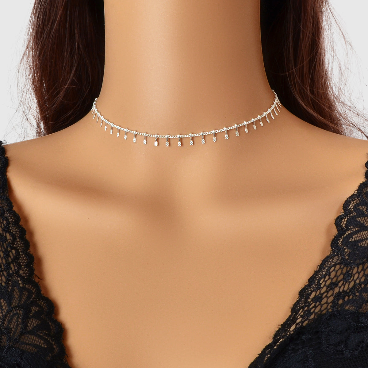 Women Party Decoration Gold Link Chain Clavicle Choker Necklace Short Collar-4