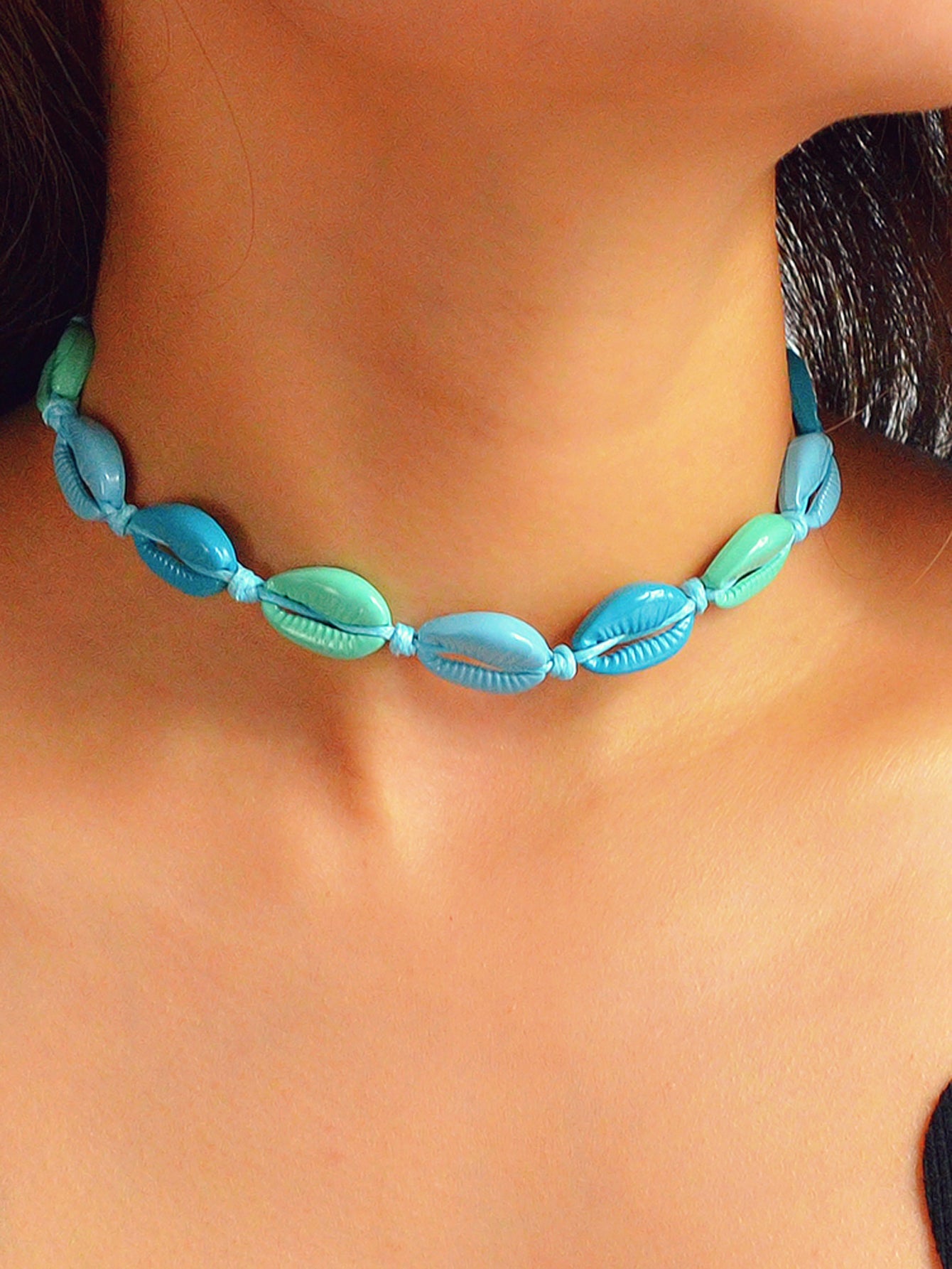 Boho Beach Jewelry Candy Color Enamel Shell Adjustable Braided Holiday Necklace-6