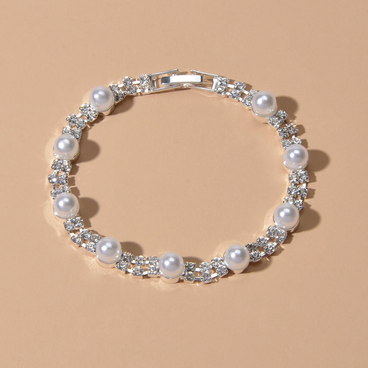 Classic Elegant Handcraft Buckle Bracelet Artificial Pearl Gemstone Wristband-4