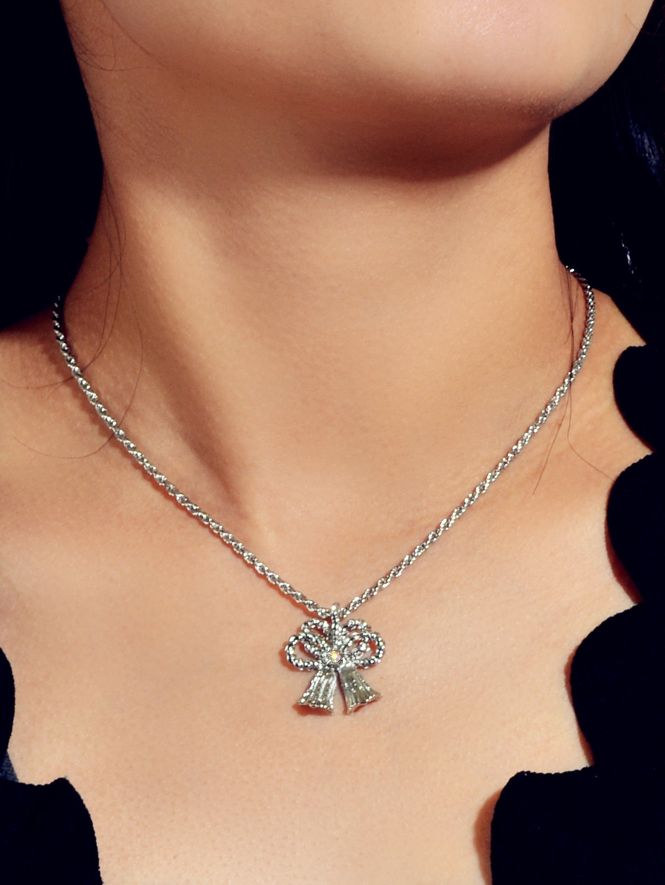 Festival Jewellery Gold Silver Chain Bow Bells Charm Necklace Women Accessories-4