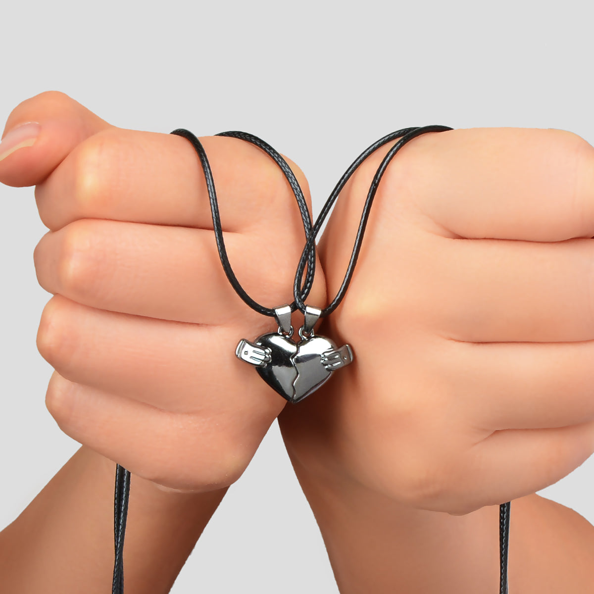 Couples Friendship Jewellery Set Pu Leather Black Magnetic Lovers Heart Necklace-0