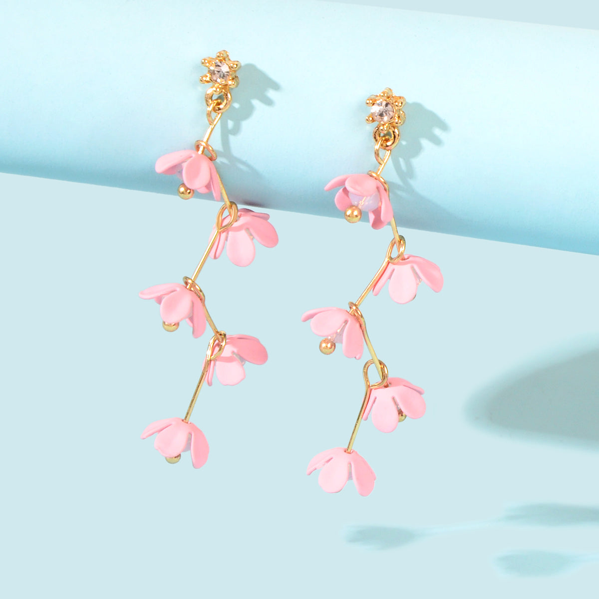 Beautiful Bijoux Pink Flower Pierced Hypoallergenic Dangle Trendy Earrings Gift-0