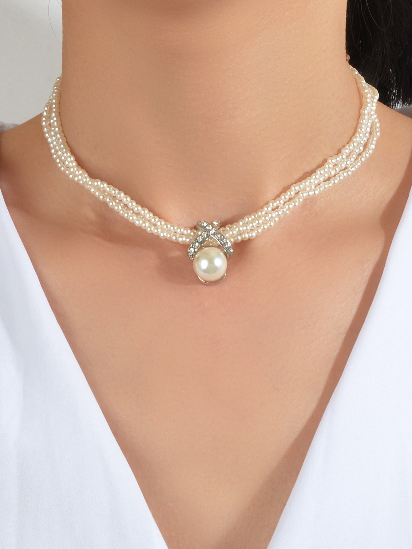 Retro Multi-layer Entangled Pearl Wedding Collar Necklace Beautiful Jewellery-0