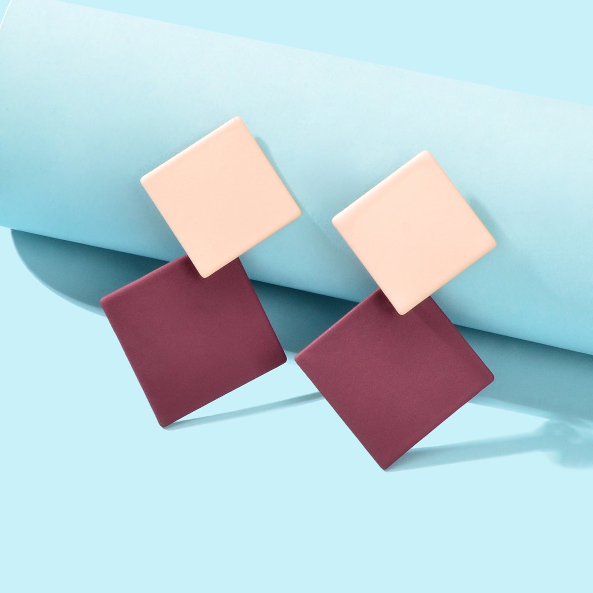 Chic Colourful Enamel Square Simple Geometric Stud Earrings Statement Jewellery-4