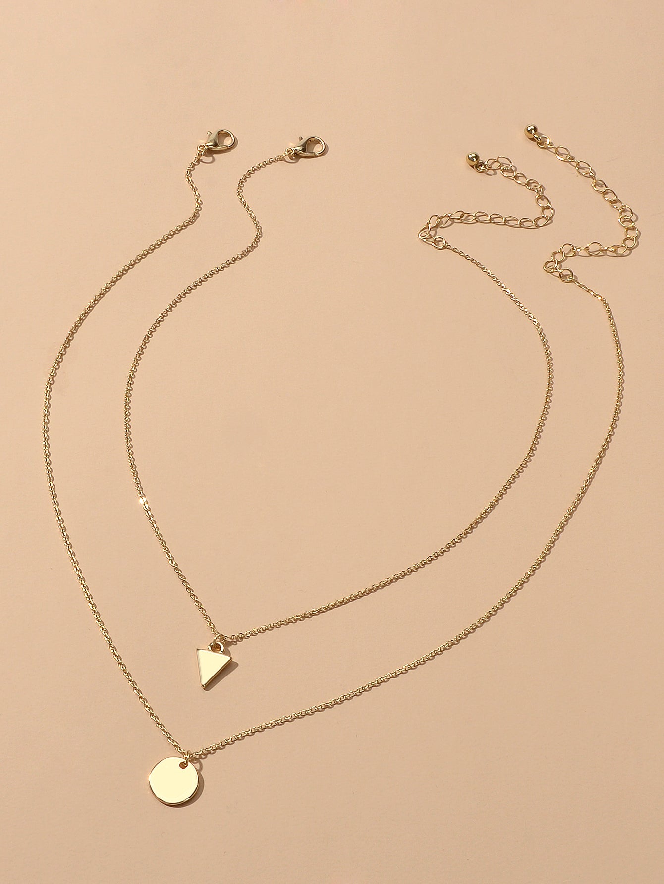 2pcs Minimalist Style Women Accessories Gold Chain Triangle Round Charm Necklace-0