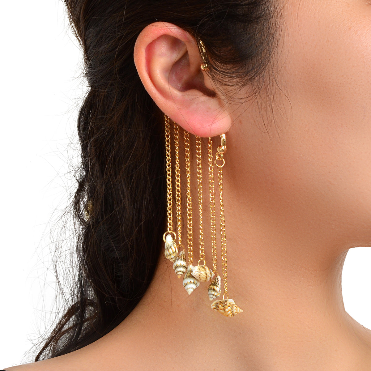 1 pc Boho Chic Long Chain Tassel Conch Ear Cuff Cartilage Wrap Around Earring-3