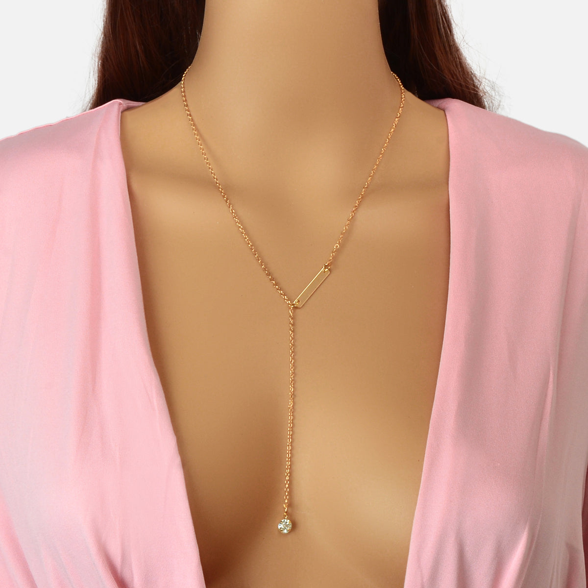 Feelontop Jewellery Silver Chain Rhinestone Fringe Y Necklace Women Accessories-5