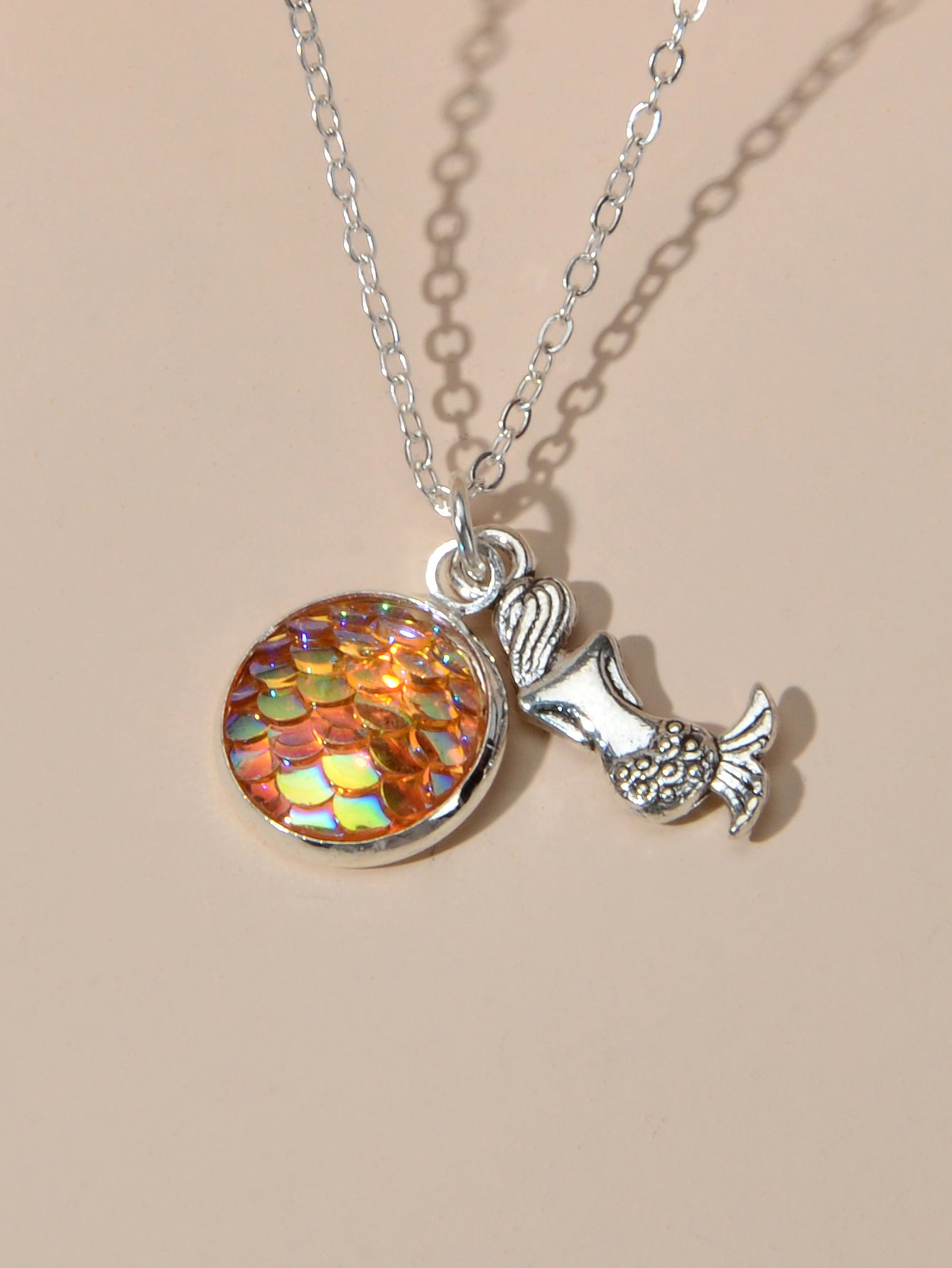 American Jewellery Silver Chain Mermaid Fish Scales Round Boho Chic Necklace-5