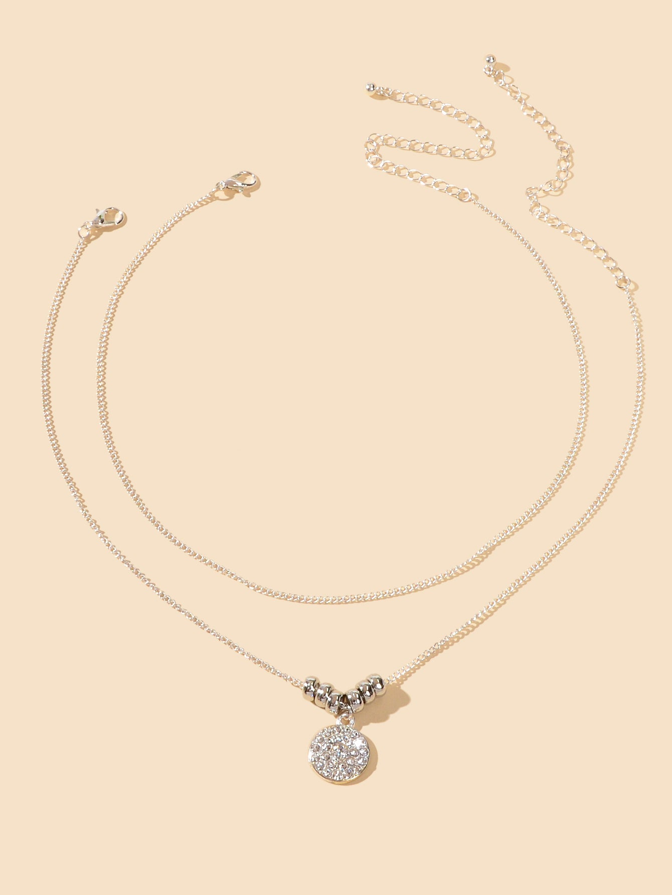 Trendy Jewellery 2 pcs Gold Silver Chain Rhinestone Decor Round Pendant Necklace-4
