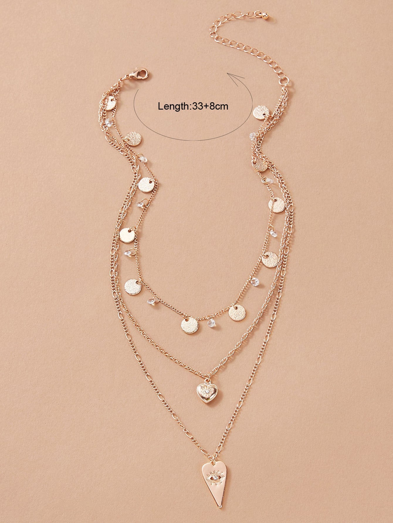 Stylish Triple-Layered Round Disc Heart Pendant Necklace Girls Unique Jewellery-1