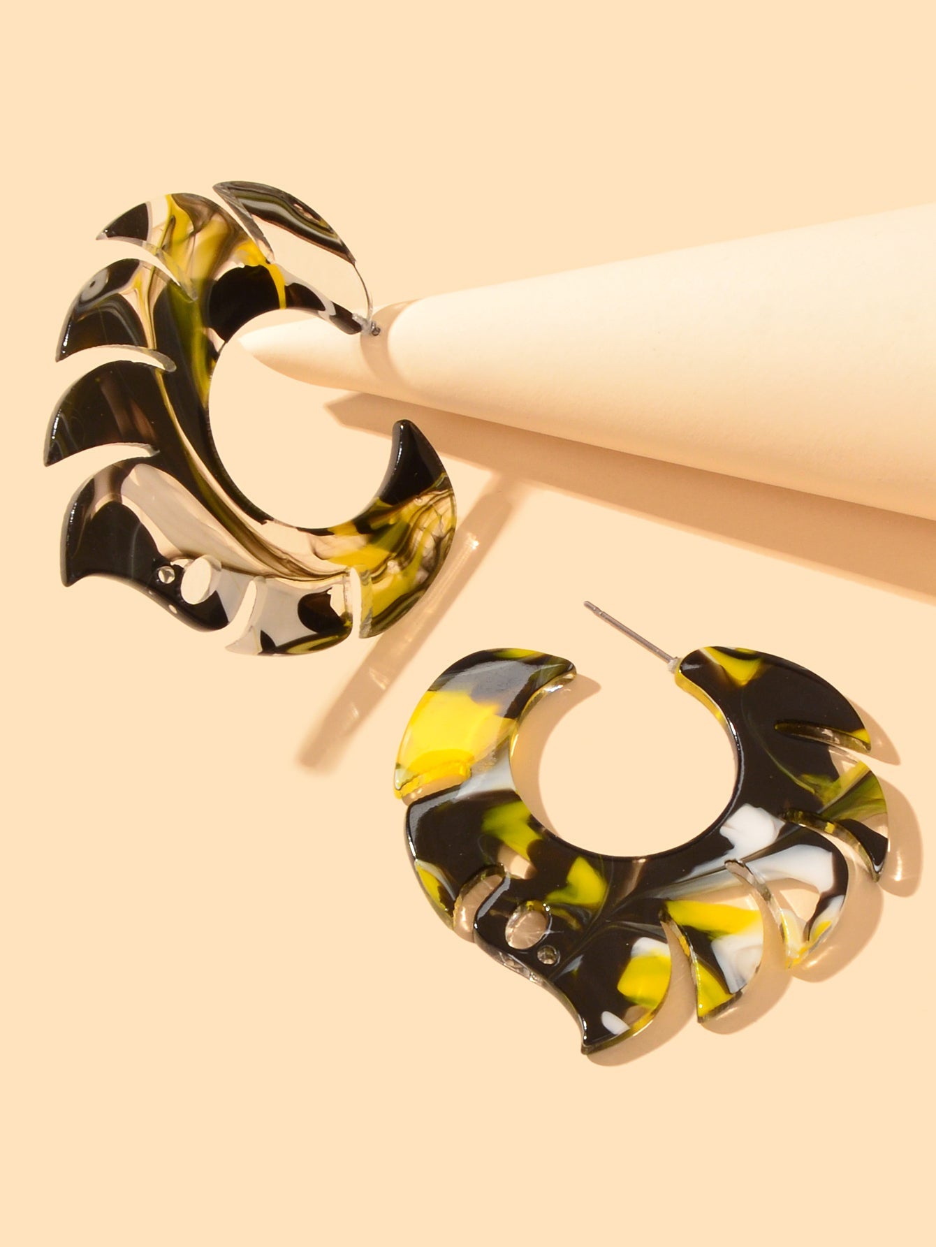 Acrylic Multi-color Abstract Art Hoop Stud Chunky Mottled Resin Earrings Gift-0