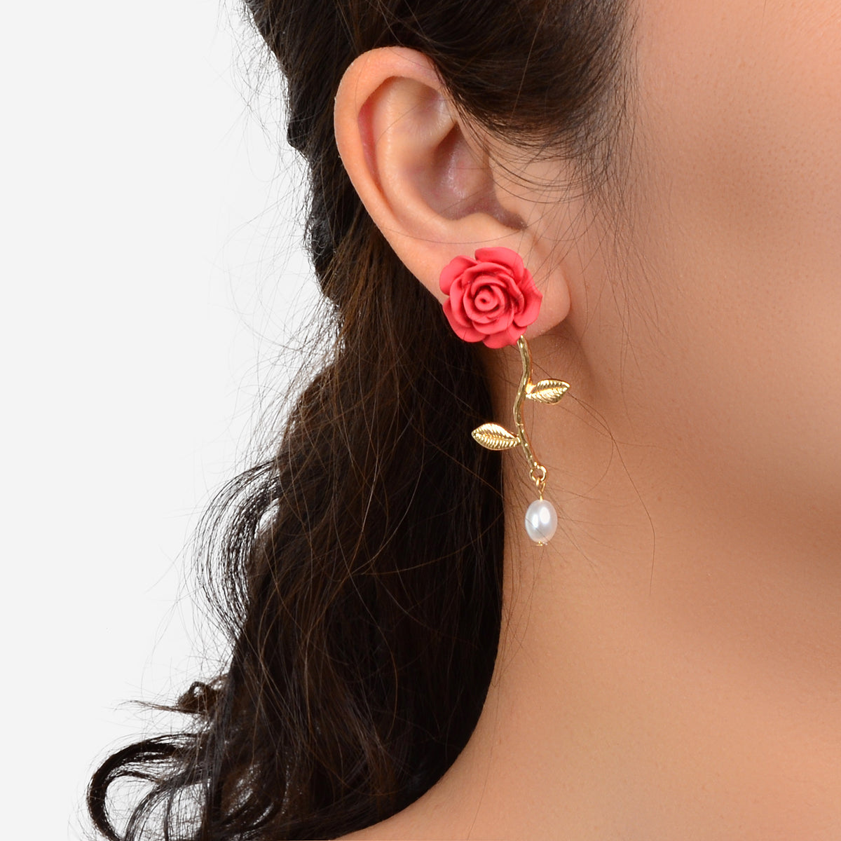 Elegant Resin Flower Leaf Pearl Charm Dangling Classic Stunning Bridal Earrings-5