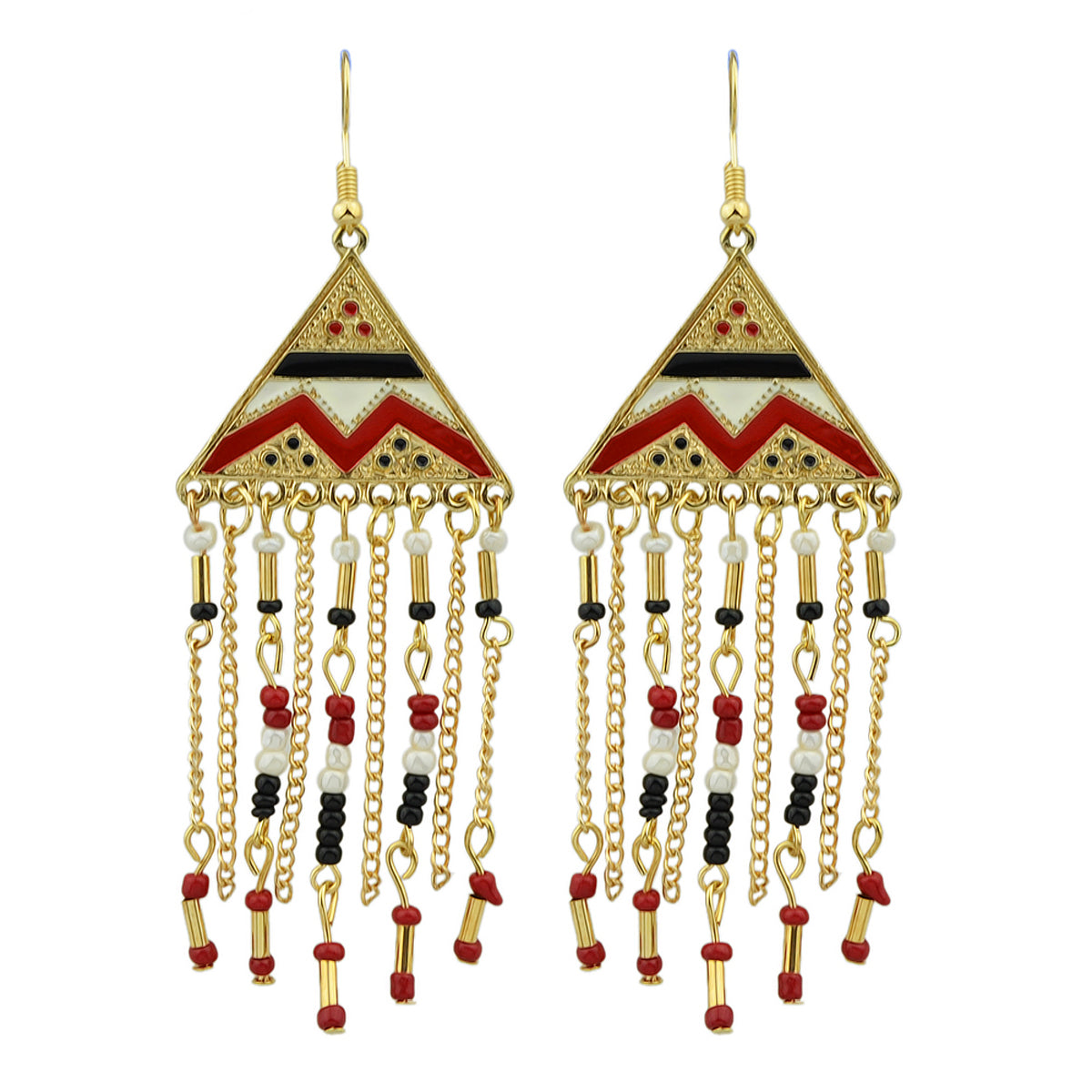 Triangle Colourful Enamel Beads Long Chain Tassel Ethnic Jewellery Boho Earrings-5