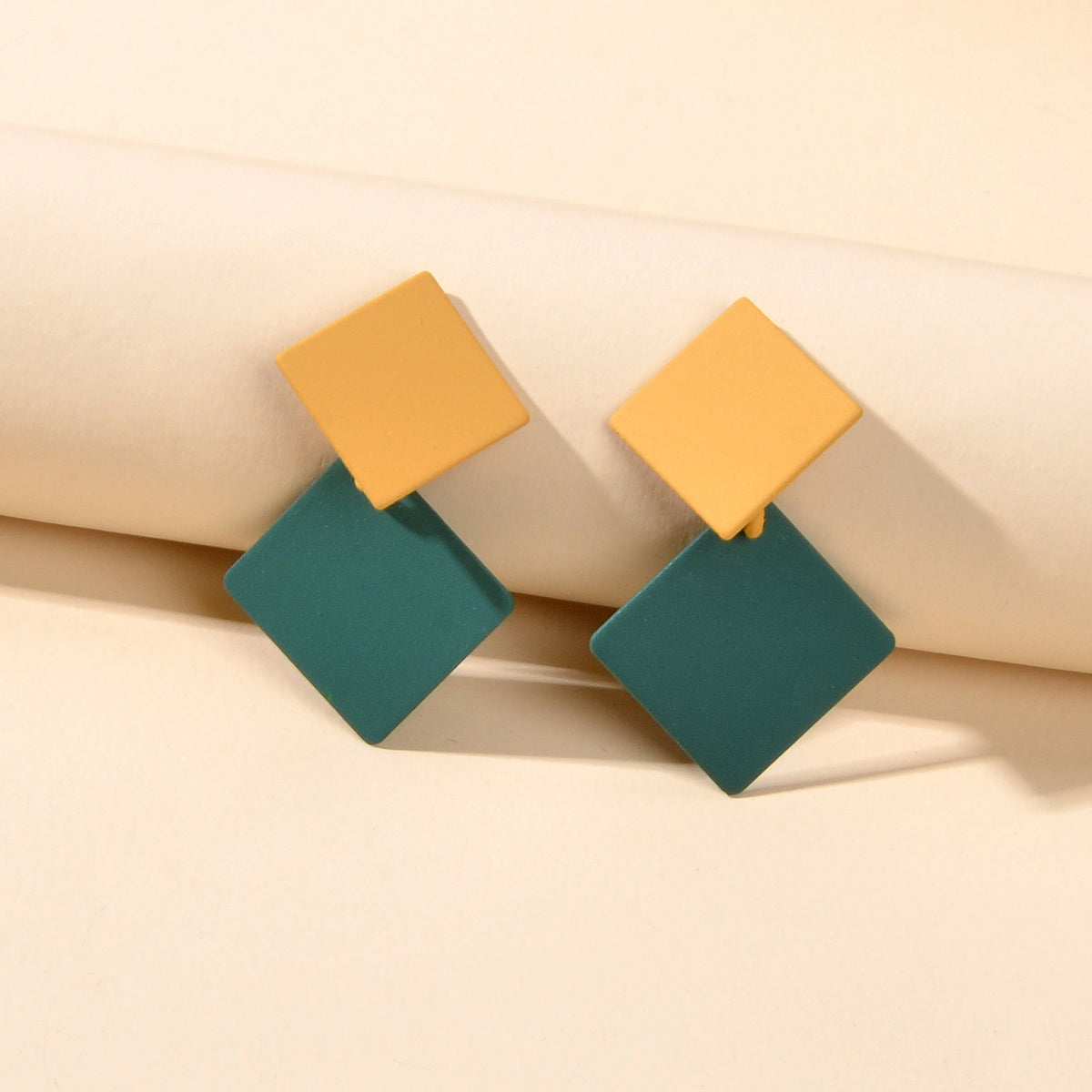 Chic Colourful Enamel Square Simple Geometric Stud Earrings Statement Jewellery-5