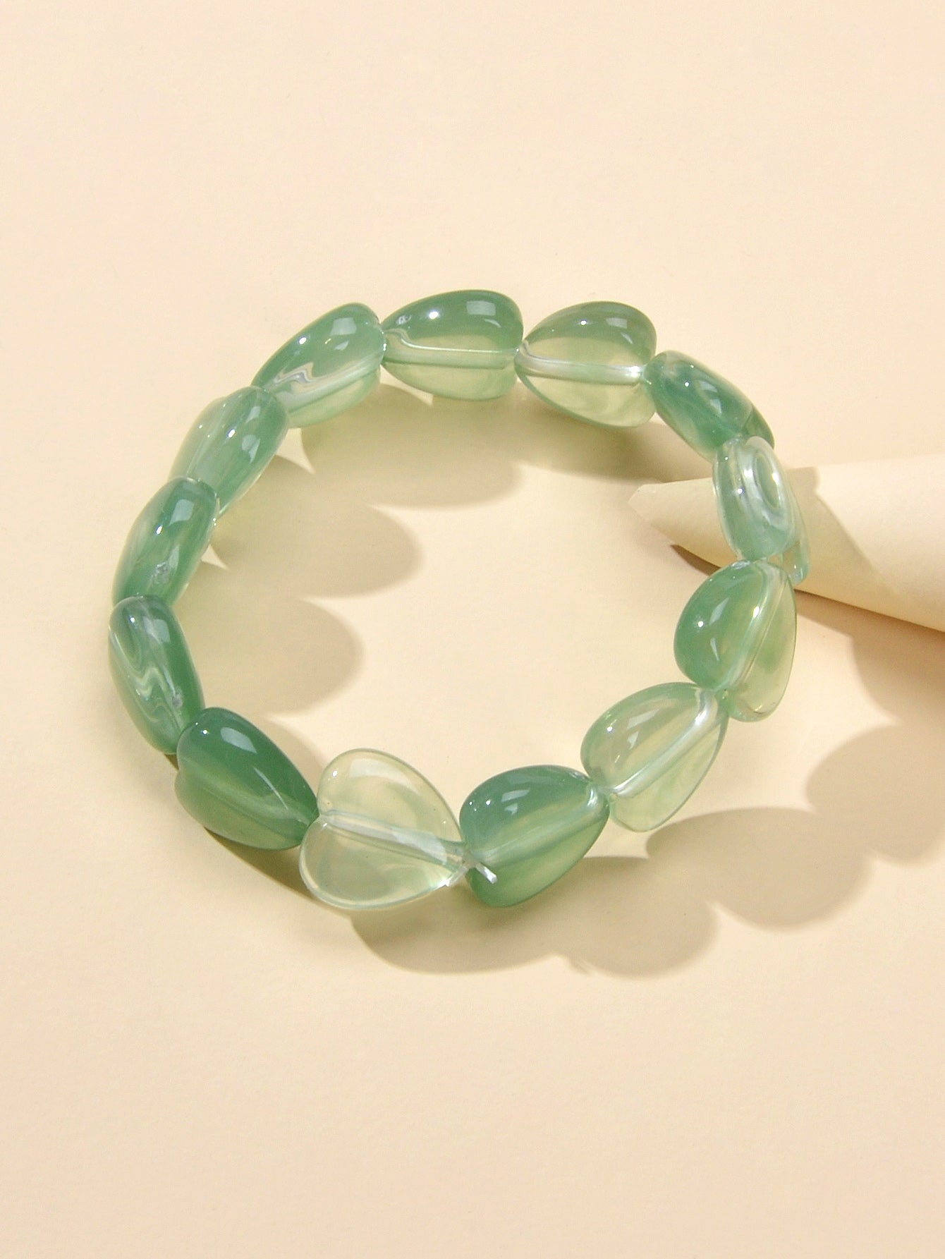 Boho Retro Jewellery Green Grey Resin Heart Beads Elastic Strand Bracelet Bangle-4