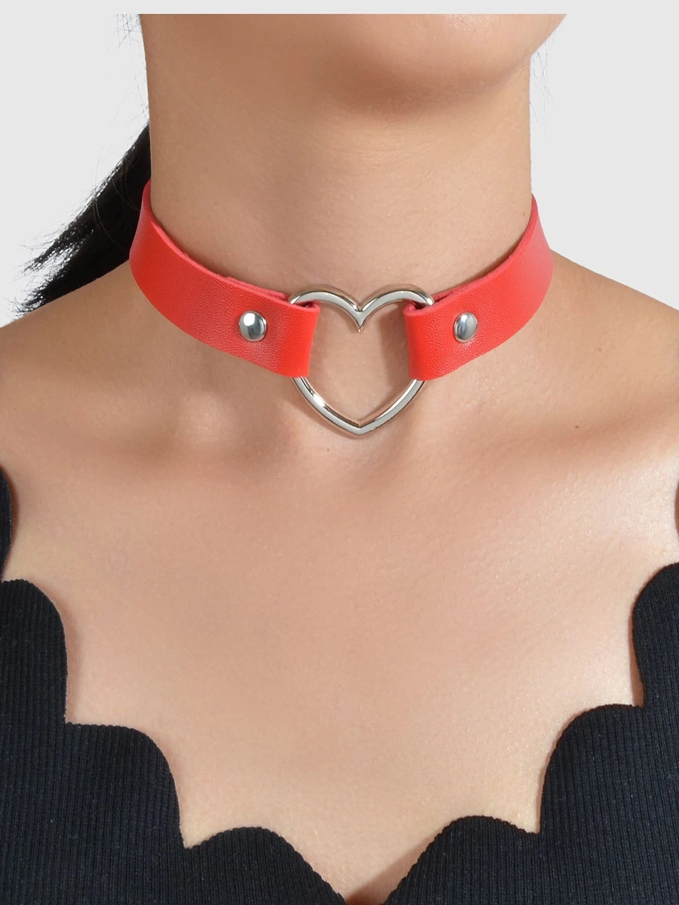 Heart Adjustable Choker Rhinestone Decoration Punk Necklace Goth Cosplay Jewelry-8